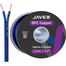 JAVEX Speaker Wire 12-Gauge AWG [Oxygen-Free Copper 99.9%] HighFlex Stranded Copper, Flat Cable Blue/Black, 50FT