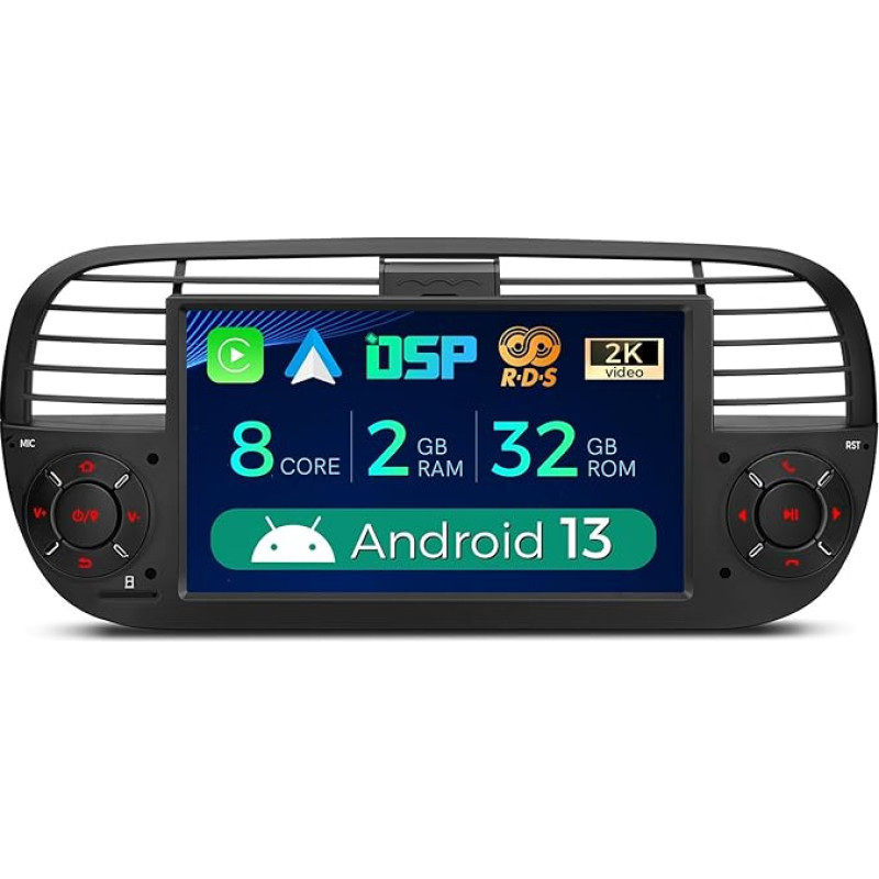 XTRONS 7 Inch Android 13 Car Radio Octa Core 2GB 32GB Multimedia Player for Fiat 500 (2007-2015) Built-in 4G LTE Car Play Android Car DSP GPS Bluetooth 5.0 WiFi Optional DAB OBD TPMS DVR AHD Camera