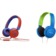 JBL Jr310 On-Ear Children's Headphones in Red/Blue & Philips Children's Headphones SHK2000BL/00 Children's Headphones On-Ear (Volume Limiting 85 db, Ergonomic Headband, 32 mm Neodymium Speaker Driver)