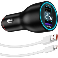 Car Charger USB 120 W and USB-C Cable for Xiaomi Redmi Note 13 Pro+ 5G 12 Pro+ 11, HyperCharge Cigarette Lighter Car Charger Adapter 6A Cable Type C 1 M Quick Charge for Xiaomi 13T Pro 12 Pro Poco F6