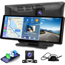 Hodozzy 10.26 Inch Wireless Car Radio Apple Carplay with 2.5K Dashcam, 1080P 2x Rear View Camera, Portable Touchscreen GPS Navigation for Truck RV with Bluetooth FM Transmitter AirPlay AUX