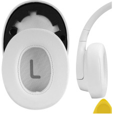 Geekria QuickFit Protein Leather Replacement Ear Pads for JBL Tune 700BT, Tune 750BTNC Wireless Over-Ear Headphones, Ear Pads, Ear Cups Repair Parts (White)