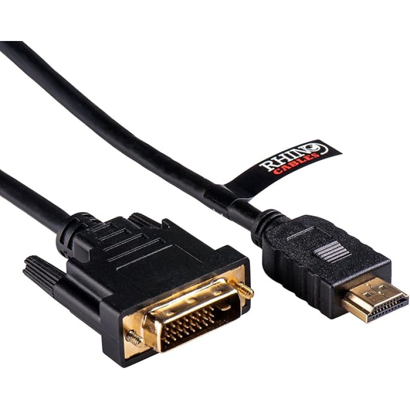 rhinocables HDMI zu DVI-Adapterkabel, DVI HDMI Kabel mit 1080P High Speed DVI 24+1 auf HDMI bidirektional Konverter unterstützt 3D, Full HD vergoldete Kontakte, Schwarz (2m)