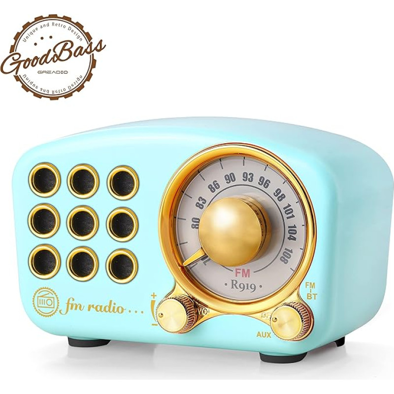 Retro Radio Bluetooth Speaker Vintage Radio Greadio FM Radio with Old Fashioned Classic Style, Strong Bass Boost, Loud Volume, Bluetooth 5.0 Connection, TF Card Slot and MP3 Player Blue