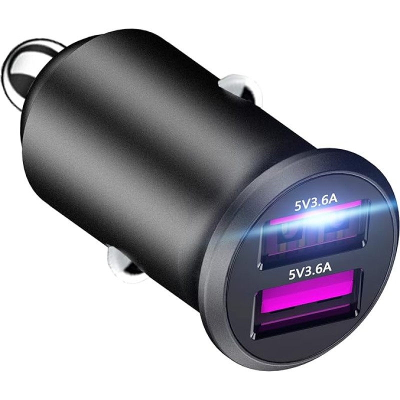 Cigarette Lighter USB Car Charger, 36 W/7.2 A Dual QC3.0 Metal Mini Car Charger, USB Car Adapter, Fast Cigarette Lighter Adapter for iPhone 14/13/12/11/iPad/Galaxy S20/S10/S9/S8/Huawei/LG