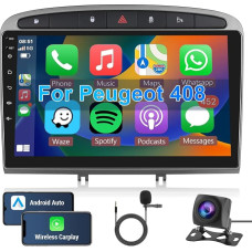 Hodozzy Android Car Radio for Peugeot 308 408 2007-2015 Carplay Android Car, Radio 9 Inch Touchscreen Radio Bluetooth HiFi GPS Navigation WiFi Mirror Link FM RDS Camera 2 DIN Screen for Peugeot