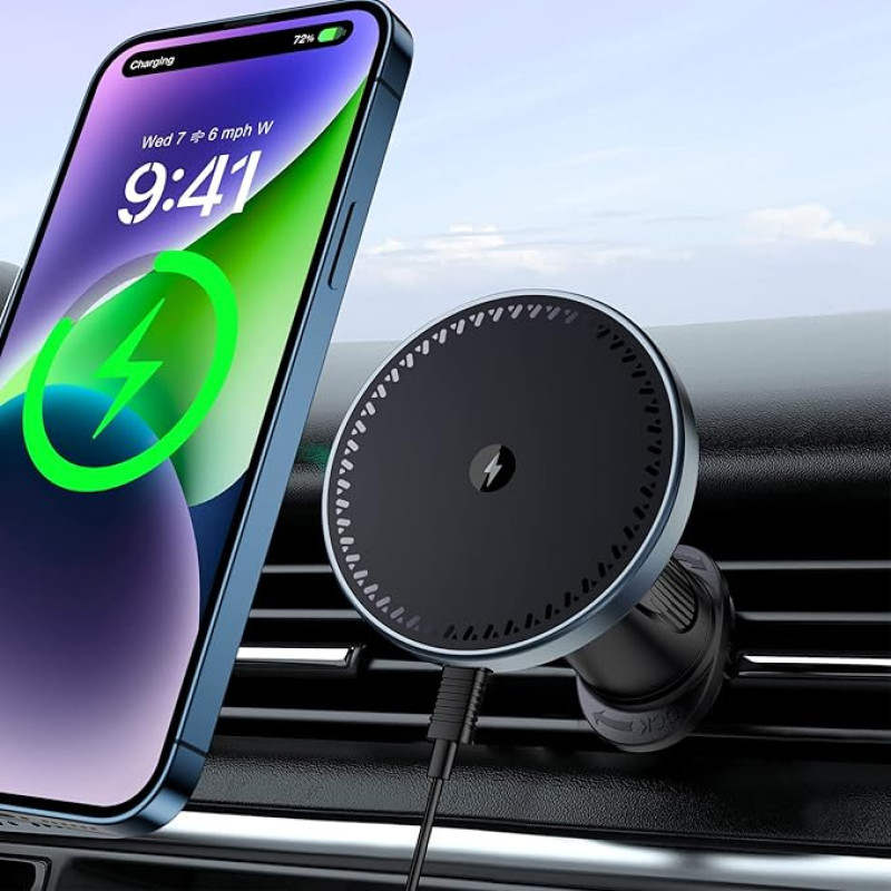 Beeasy 15W MagSafe Car Mount Charger, Magnetic Car Mobile Phone Holder with Charging Function, Car Charging Station Wireless Car Charger for iPhone 16/16 Pro/16 Plus/16 Pro Max and 15/14/13/12 Series