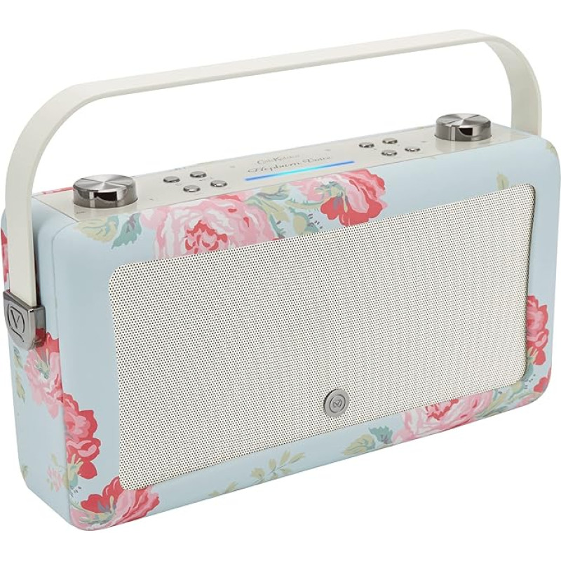 VQ Cath Kidston Hepburn Voice is a Bluetooth Smart Speaker Connected to Amazon Alexa, Portable Radio with Rechargeable 6600mAh Battery and Alarm Clock Function - Antique Pink