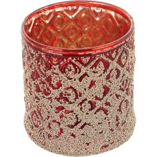 EUROCINSA Ref. 29118 Glass Candle Holder with Gold Beads Detail Diameter 8 x 9 cm 1 Piece Red/Gold One Size