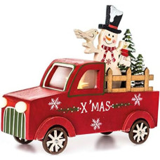 EUROCINSA Wooden truck with lights (without batteries) with Christmas motifs red, natural and green 20 x 17 cm, pack of 2, one size fits all