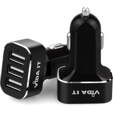 Vida IT V3 USB Car Charger 3 Ports 5.2 A with USB Cable for Mobile Phones and Tablet PCs Keep Your Device Charged While in the Car (Black)