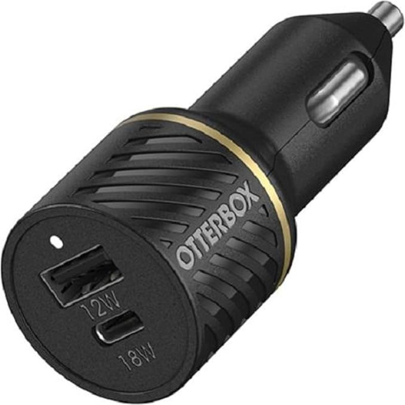 OtterBox Dual Port Car Fast Charger 30 W, USB-A 12 W + USB-C PD 18 W, Car Charger for Smartphone and Tablet, Drop-Proof and Robust, Black