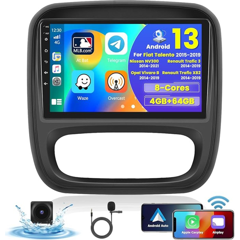 [8Cores 4G + 64G] Hikity Car Radio Android 13 for Renault Trafic Opel Vivaro B Fiat Talento Nissan NV300 9 Inch Touch Display Car Radio with 1280 x 720 Pixel 32EQ FM RDS Wireless Carplay Android Car