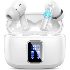 Bluetooth Headphones, Wireless Bluetooth 5.3 In-Ear Headphones with 4 ENC Noise Cancelling Mic, 2024 Wireless Headphones, 48H Deep Bass, IP7 Waterproof Earphones, LED Display, USB-C White