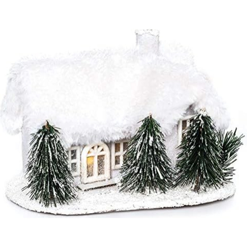 EUROCINSA White cardboard house with lights (without batteries) and snow covered roof, 21 x 15 cm, pack of 2, one size fits all.