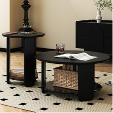 Offener Doppelschicht-Couchtisch 2er-Set, dreieckige stabilile Struktur, einfache Montage für Wohnzimmer, Schlafzimmer, Büro - Schwarz