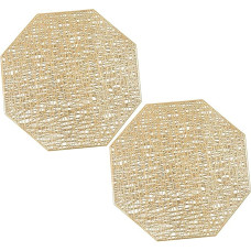 SHOWERORO Pakuotė iš 2 tuščiavidurių kilimėlių su aukso įspaudais Vinilo stalo kilimėliai Šiuolaikinės dekoracijos valgomojo stalui Stalo dekoracijos Kilimėliai Taurės padėkliukai stalui Stačiakampio formos