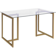 FurnitureR Modern Rectangular Spacious Tempered Glass Table Top with Gold Base Elegant Dining Table 47
