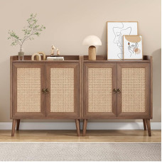 Farini Buffetschrank mit Stauraum, Sideboard-Schrank mit Rattan-dekorierten Türen, Akzentschrank für Wohnzimmer, Eingang, Flur