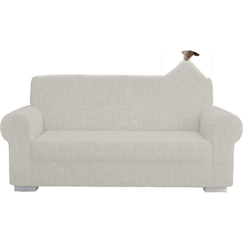 Universalus 2 vietų sofos užvalkalas su elastiniais porankiais (ištraukiamas nuo 115 cm iki 170 cm), kreminės spalvos