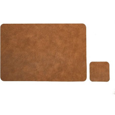 Lengvas prabangus kietos odos 1/4/6 dalių padėkliukas ir padėkliukas, kavos rudos spalvos padėkliukas, neperšlampamas lėkštės / dubenėlio padėkliukas, stalo apdaila (spalva: COS ruda, dydis: 4 rinkiniai)