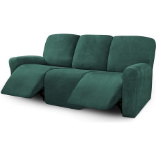 ULTICOR Velvet 8 dalių išskleidžiamosios sofos užvalkalai, ištempiami išskleidžiamosios sofos užvalkalai 3 pagalvėms, išskleidžiamosios sofos užvalkalai, baldų užvalkalai, stori, minkšti, skalbiami (3 vietų išskleidžiamosios sofos užvalkalas, retro žalia)