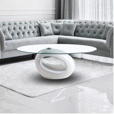 Miranda Coffee Table 115 x 65 cm with Oval Glass Top and White High-Gloss Frame