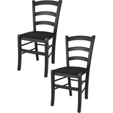 t m c s Tommychairs Venezia 2 kėdžių rinkinys, tinkamas virtuvei ir valgomajam, buko medienos lakuota konstrukcija, anilino juodos spalvos ir minkšta sėdynė, aptraukta juodu audiniu