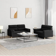 2-TLG. Sofagarnitur mit Kissen Schwarz Stoff,Stylische 2SitzerCouchgarnitur in Schwarz für Gemütlichkeit und Komfort im Wohnzimmer Wohnzimmer, Sofos