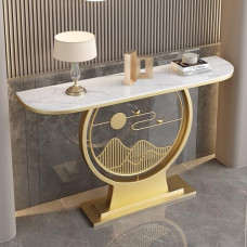 Moderner Konsolentisch aus Kunstmarmor, einzigartiger Eingangstisch mit runden Metallbeinen, stilvolle Flurmöbel - Weiß, 80 x 30 cm (31,4 x 11,8)