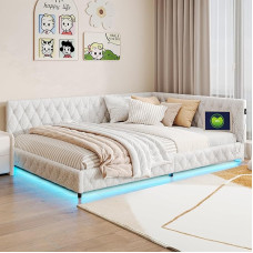 YNYHTER Dvigulė sofa-lova, 2 sėdimos vietos, Svečių lova, Dvigulė lova, Lovos, Daugiafunkcinė sofa, Lovos su LED apšvietimu, Lovos su sofomis (smėlio spalvos+LED, 140 x 200 cm)