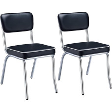 Dining Chair Retro Set of 2 Black Kitchen Chairs Vinyl