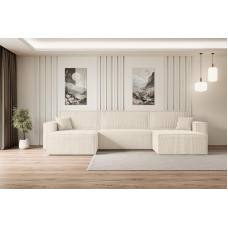 ALTDECOR Celtic-XLU Corner Sofa with Sleep Function and Bed Box, Corner Sofa, U-Shape, Universal, Left/Right Sofa Bed, Extendible Living Landscape Sofa Bed, Celtic-XLU, 377 x 143 x 83 cm, Beige