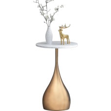 Prabangus prabangus apvalios formos stalelis su marmuro viršumi ir auksiniu metaliniu pagrindu - akcentinis staliukas mažoms erdvėms (auksinė kojelė)