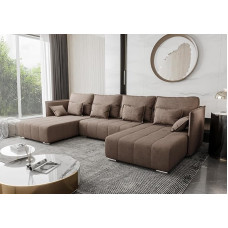 AXLIVING U Form Sofa mit Schlaffunktion Florinna Hellbraun 345cm