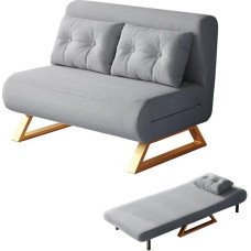 Sulankstoma sofa-lova su reguliuojamu atlošu ir pagalvėle, 3 in 1 viengulė kėdė, svečiams skirta kėdė su atlošu, erdvę taupanti sofa svetainei ar miegamajam, pilka