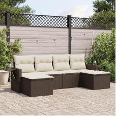Homgoday Gartensofa-Set 6-teilig mit braunen Kissen aus Polyrattan, Lauko sofos sodybai, rinkinys sodybai, Gartenmöbel-Set T1
