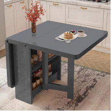 Zusammenklappbarer Esstisch aus Massivholz mit doppellagigem Aufbewahrungsregal, vielseitig einsetzbar, ausziehbar, Küchentisch, leicht zu tragen, 400 kg, zusammenklappbar in 3 Formen