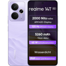 realme 14T 5G Smartphone 8 + 256 GB, Chipset Dimensity 6300, Esports AMOLED Display 120 Hz 6.67 Inch Super Large Capacity of 5260 mAh, IP69 Waterproof, Surf Design, Next AI, Flash Purple (without