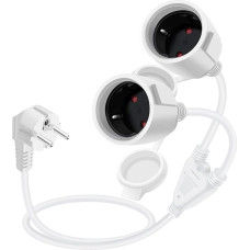 HuaLiSiJi Schuko Extension Cable Short Schuko Double Plug Cable 16 A 250 V Extension Cable 2 to 1 Short Protective Contact Extension Cable 2-Way for Household Appliances, Office (White 1.5 m)