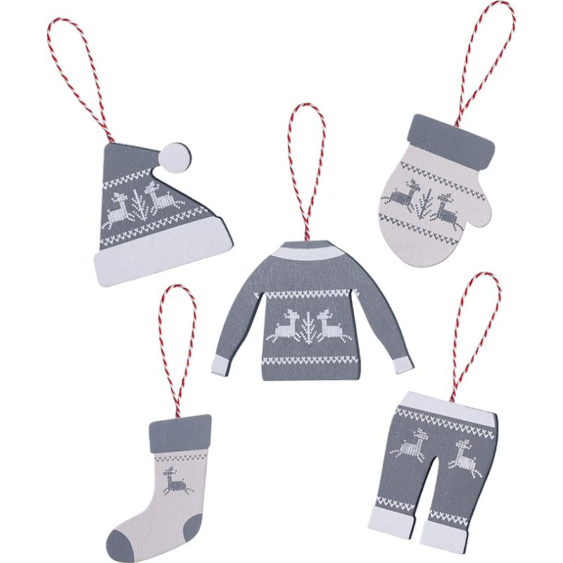 WeRChristmas 5 kalėdinių pakabinamų dekoracijų žieminiams drabužiams pakuotė įvairiaspalvė 1cm