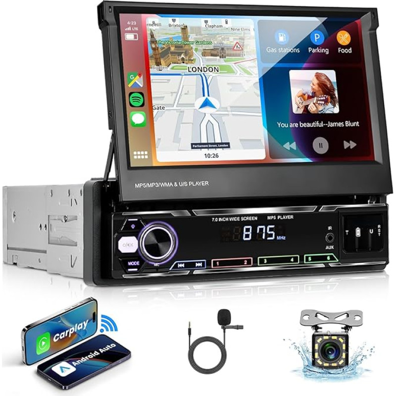 VECHTEL 1 DIN automobilinis radijas su belaidžiu 