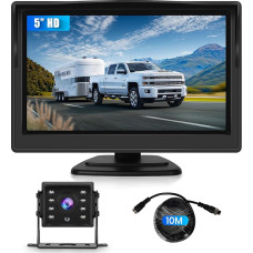 VECHTEL Reversing Camera with 5 Inch IPS HD Monitor and 1 Camera, IP68 Waterproof IR Night Vision, Reversing Camera for Car, Truck, Trailer, Caravan, Motorhome, 10 m Cable