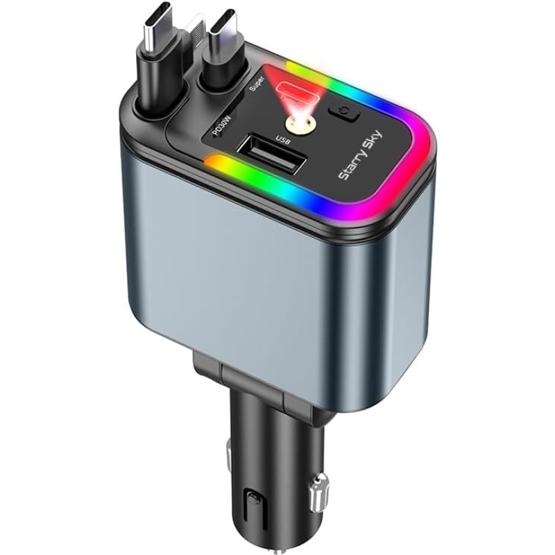 5 in 1 Einziehbare Auto-Ladegerät, Zigarettenanzünder USB C mit Sternenhimmel Projektor, Handy Schnelles Autoladegerät Zigarettenanzünder USB kompatibel mit iPhone/Samsung Galaxy/Hua Wei/Tablet