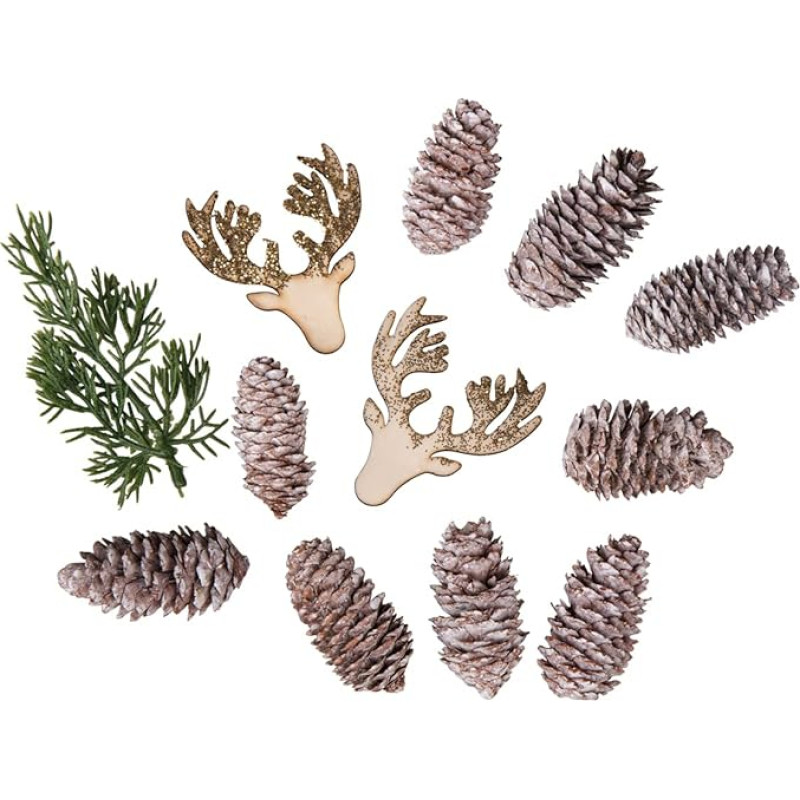 Rayher 55952999 Dekoratyvinis mišinys Kalėdų spurgai, eglės šakos, briedžio galvos, 12 vnt., įvairūs maišeliai, 4-12 vnt., skirti žiemos dekoracijoms