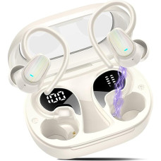 DUSONLAP Bluetooth Headphones Sport, 50 Hours Headphones Wireless Bluetooth 5.4 with HD Mic, 2025 In-Ear Headphones HiFi Stereo, Dual LED Display White