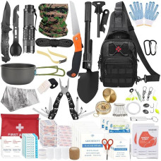 BILIPLE Survival Kit 35 in 1, Professional Emergency Set with Camping Accessories, Premium Set Knife Outdoor Equipment, Survival Equipment for Camping, Bushcraft, Hunting, Adventure, Dads, Men