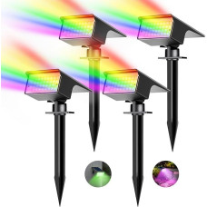 kolpop Pack of 4 / 7 RGB spalvingi saulės žibintai, skirti naudoti lauke, IP65 vandeniui atsparus saulės prožektorius, 800LM lauko šviesa, 2 in 1 montavimas, saulės žibintai nuo sutemų iki aušros, sodo žibintai medžiams, lauke
