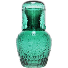 Vintage Bedside Water Carafe and Glass Set, Bedside Carafe, Night Water Carafe and Cup, 1L Vintage Bedside Glass Carafe, Glass Carafe, Jug with Cup for Bedroom, Bathroom, (Green)