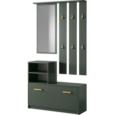 Selsey Yesfir Hallway Wardrobe Set, Hallway Wall Coat Rack, Coat Rack, Shoe Rack, Mirror Shelf, Wardrobe Set, Bottle Green with Golden Handles